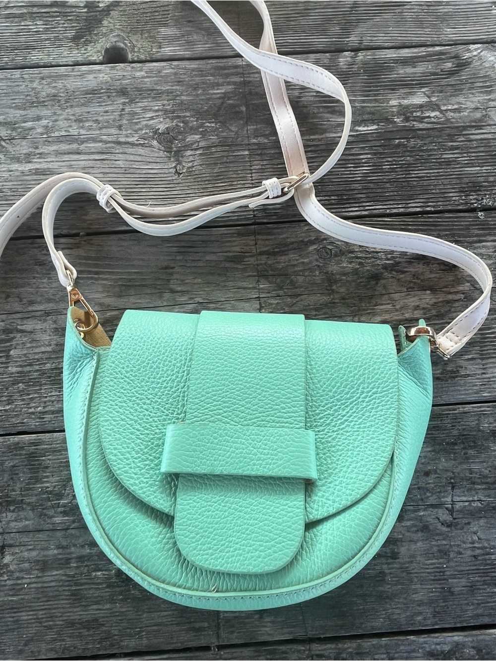 Mint Green Leather Crossbody Saddle Bag like new, made in Italy